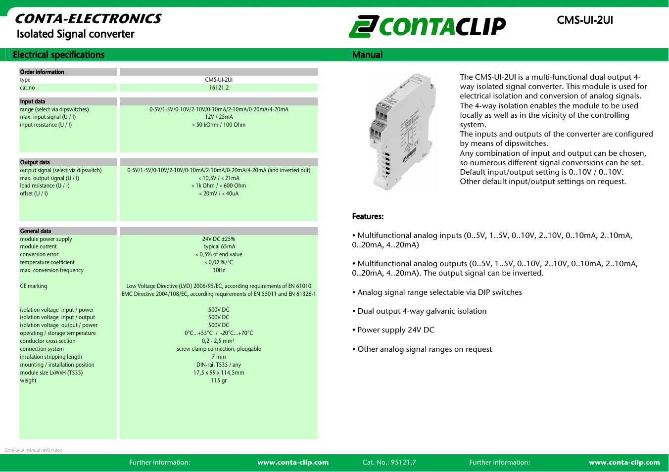 CONTA-CLIP CMS-UI-2UI User Manual | 2 pages