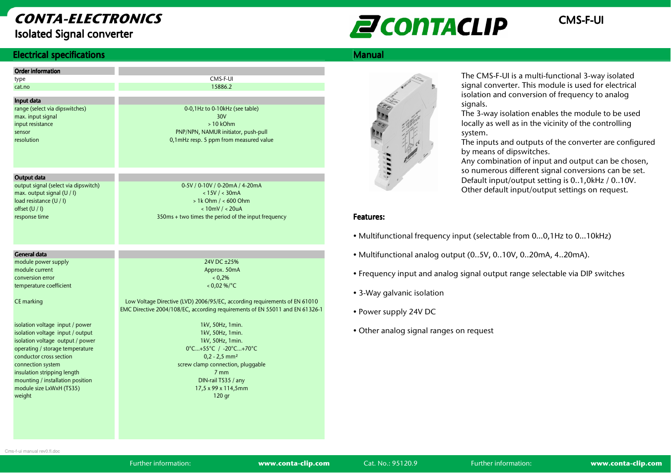 CONTA-CLIP CMS-F-UI User Manual | 2 pages