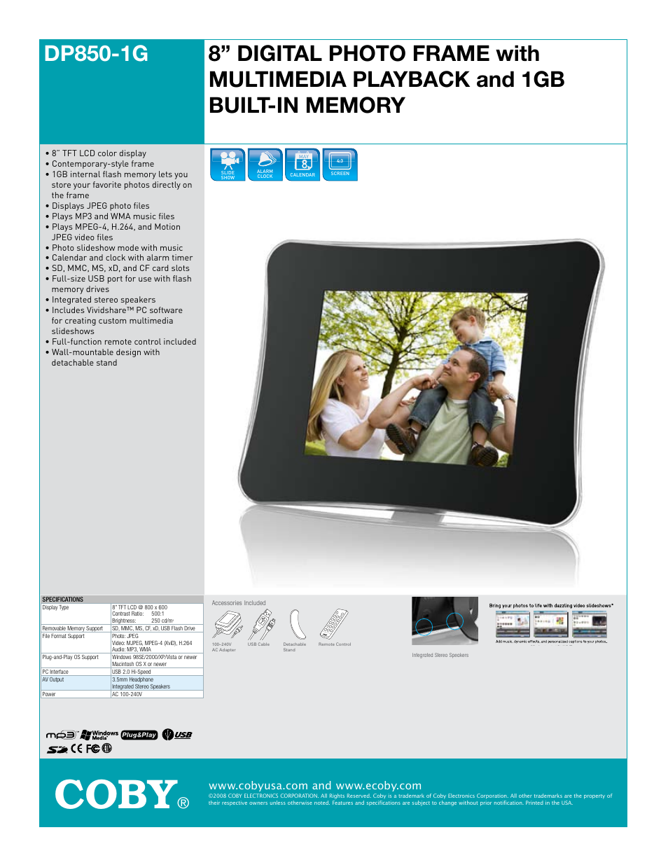 COBY electronic DP850-1G User Manual | 1 page