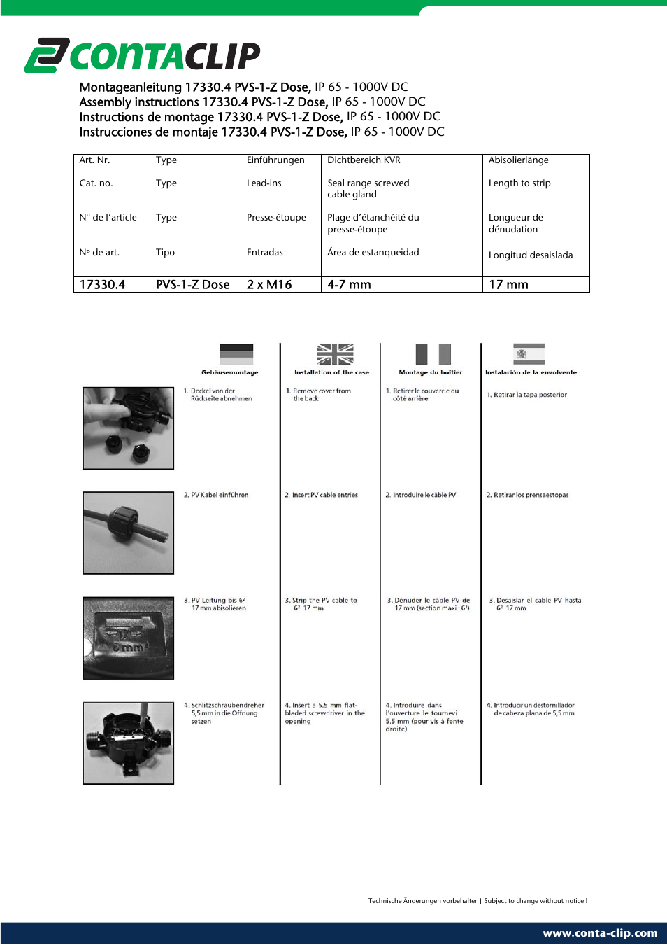 CONTA-CLIP PVS-1-Z Connection Box User Manual | 2 pages