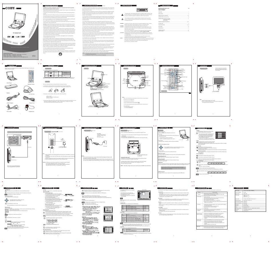 COBY electronic TF-DVD7107 User Manual | 1 page