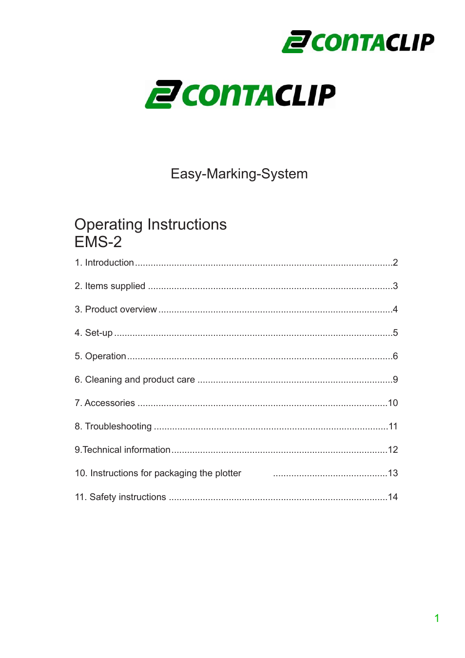 Ems-2, Operating instructions ems-2, Easy-marking-system | CONTA-CLIP EMS-2-Plotter-System User Manual | Page 2 / 16