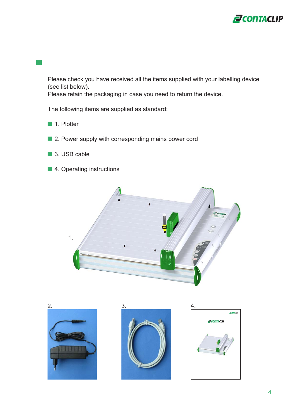 Items supplied | CONTA-CLIP EMS-eco-Plotter-System User Manual | Page 4 / 16