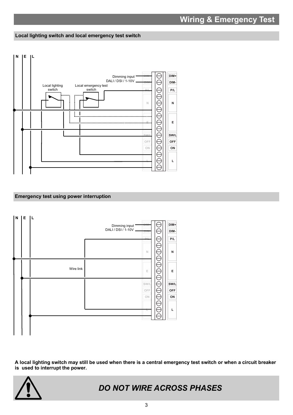 Do not wire across phases, Wiring & emergency test | CP Electronics VITM 6 User Manual | Page 3 / 8