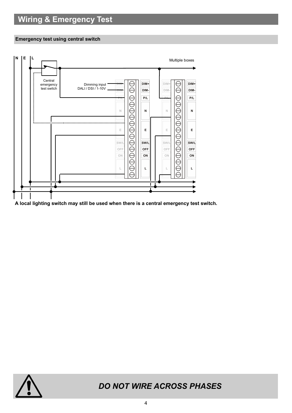 Do not wire across phases, Wiring & emergency test | CP Electronics VITM 6 User Manual | Page 4 / 8