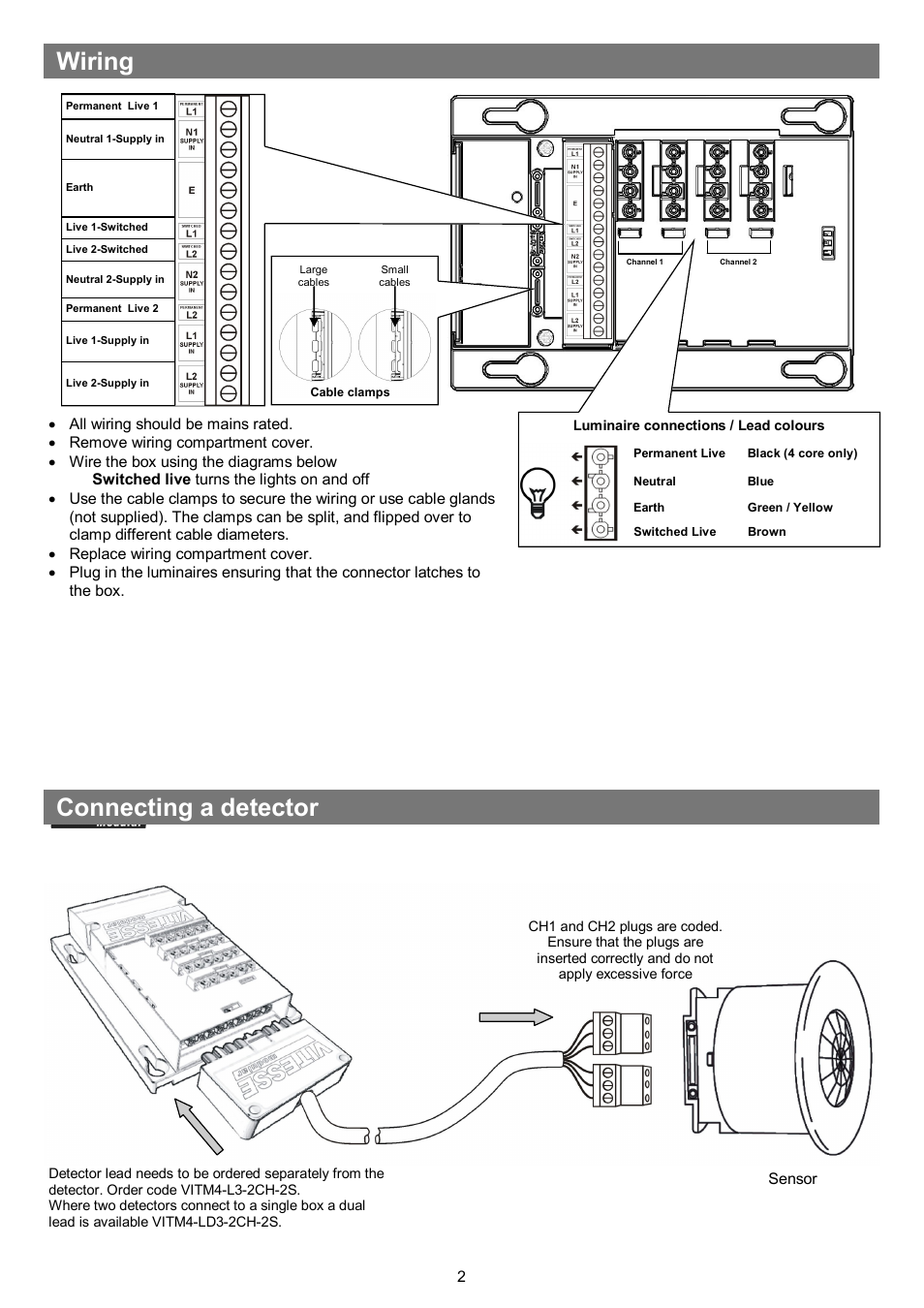 Wiring connecting a detector | CP Electronics VITM4-2CH-2S User Manual | Page 2 / 8