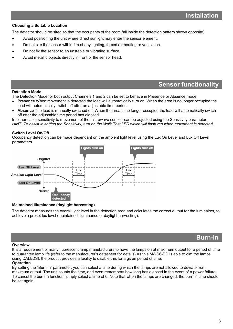Installation, Sensor functionality, Burn-in | CP Electronics VITM6-MWS6-DD User Manual | Page 3 / 12