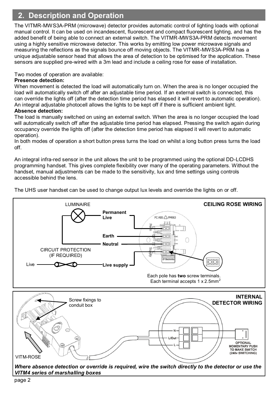 Description and operation | CP Electronics VITMR-MWS3A-PRM User Manual | Page 2 / 8