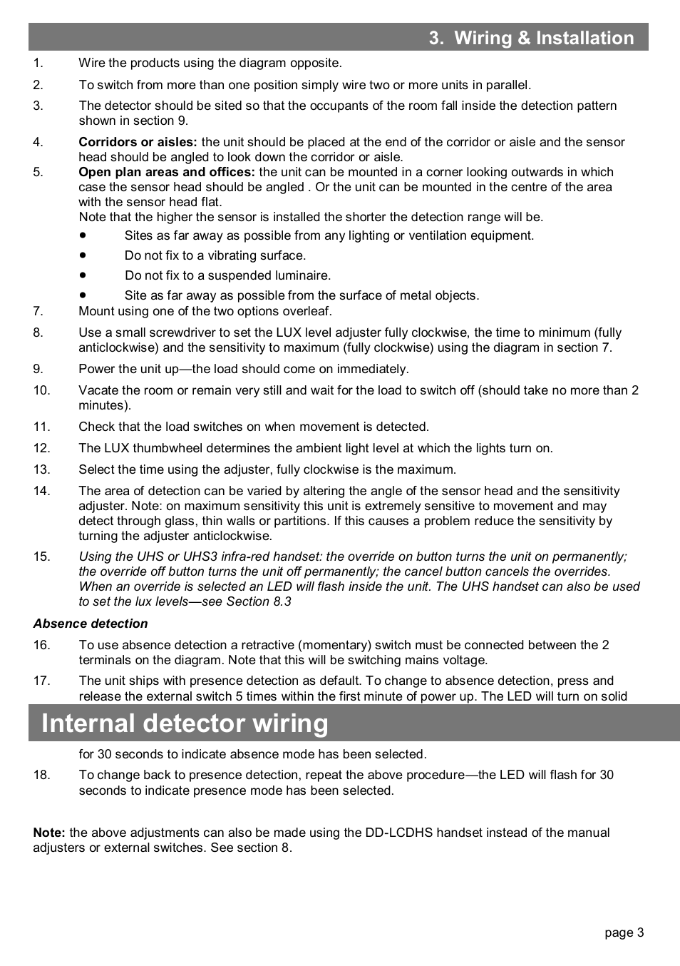 Internal detector wiring, Wiring & installation | CP Electronics VITMR-MWS3A-PRM User Manual | Page 3 / 8