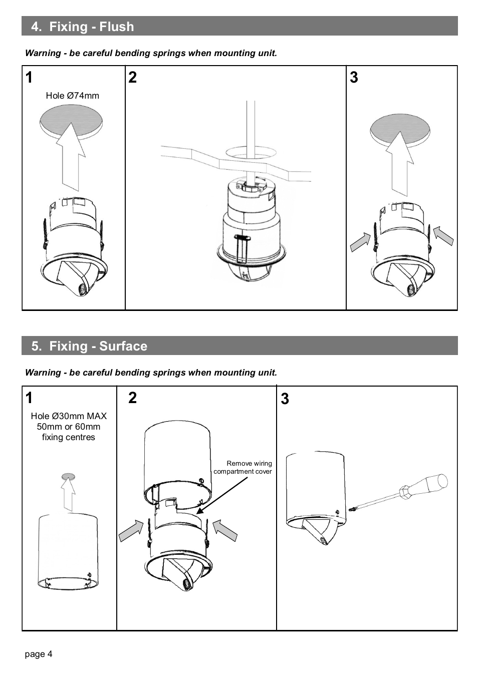 Fixing - flush 5. fixing - surface | CP Electronics VITMR-MWS3A-PRM User Manual | Page 4 / 8