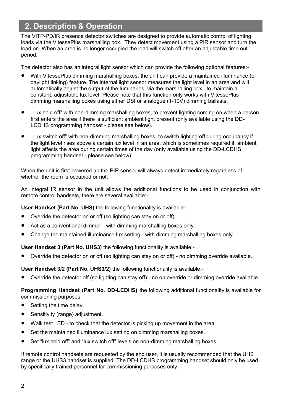 Description & operation | CP Electronics VITP-IR User Manual | Page 2 / 12