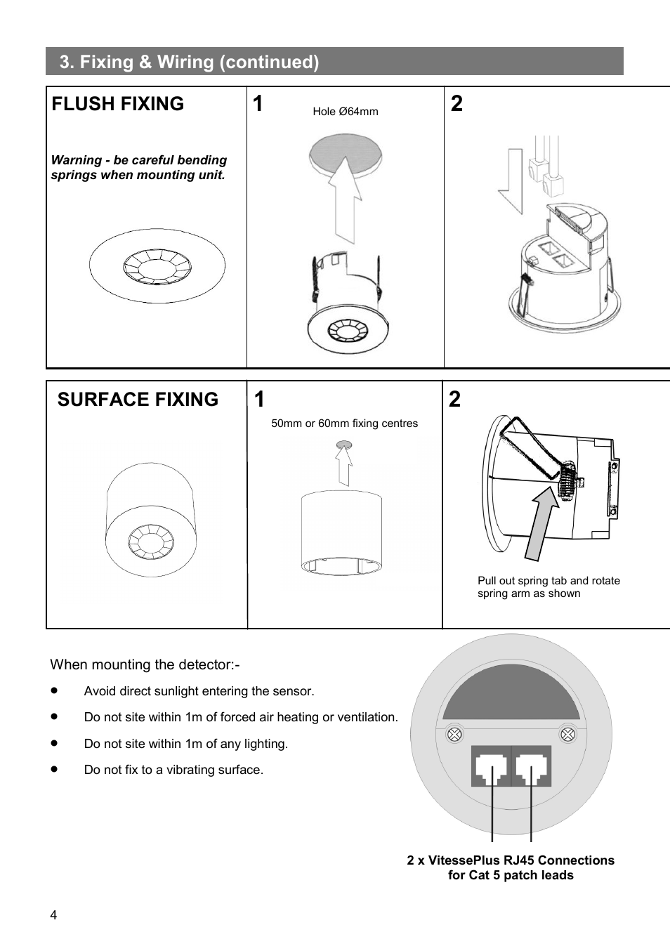 Flush fixing surface fixing, Fixing & wiring (continued) | CP Electronics VITP-IR User Manual | Page 4 / 12