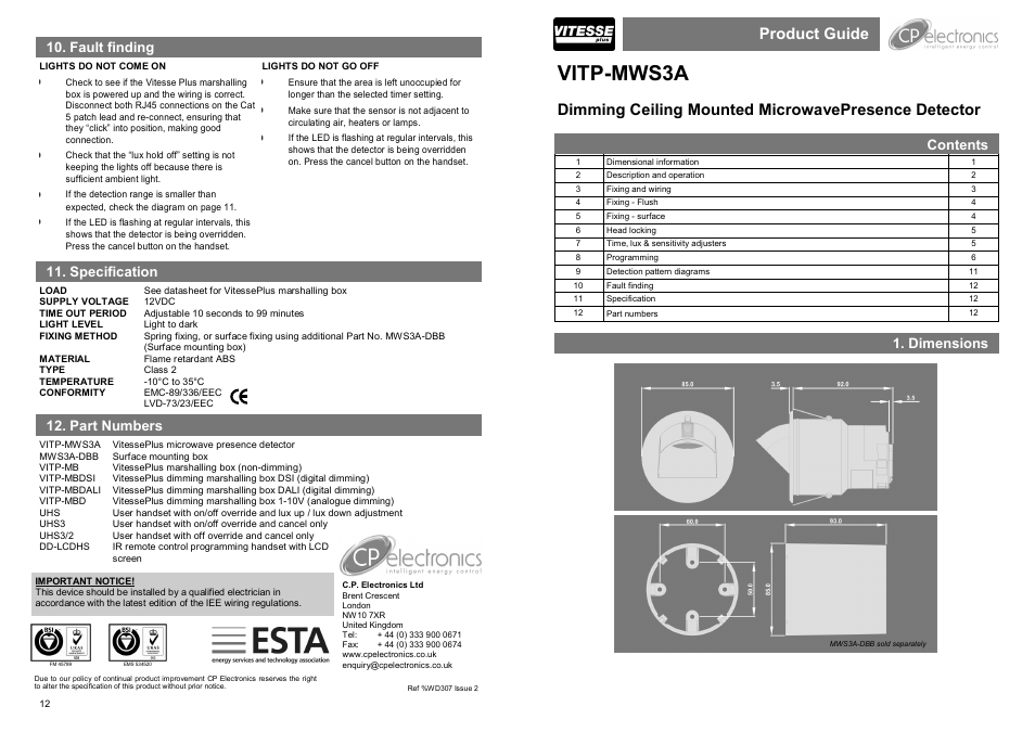 CP Electronics VITP-MWS3A User Manual | 6 pages