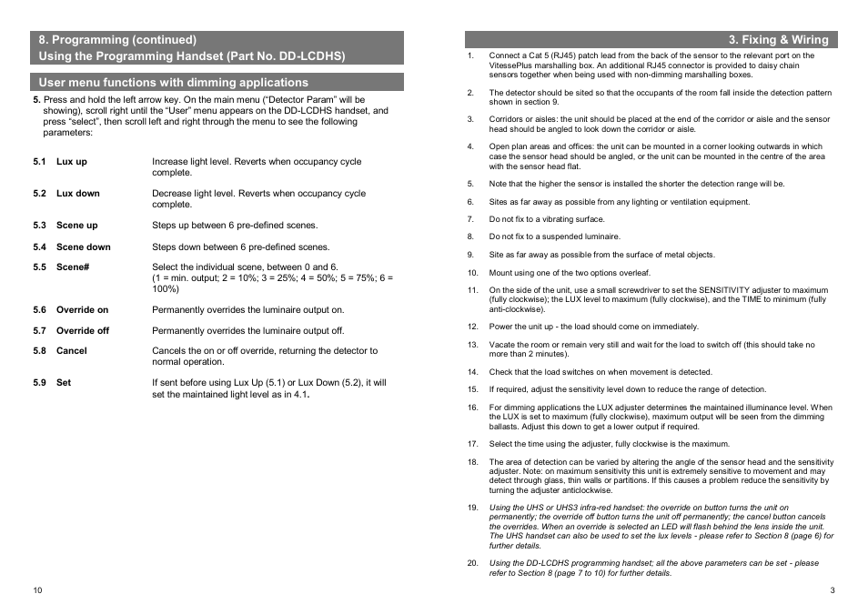 Programming (continued), Fixing & wiring | CP Electronics VITP-MWS3A User Manual | Page 3 / 6