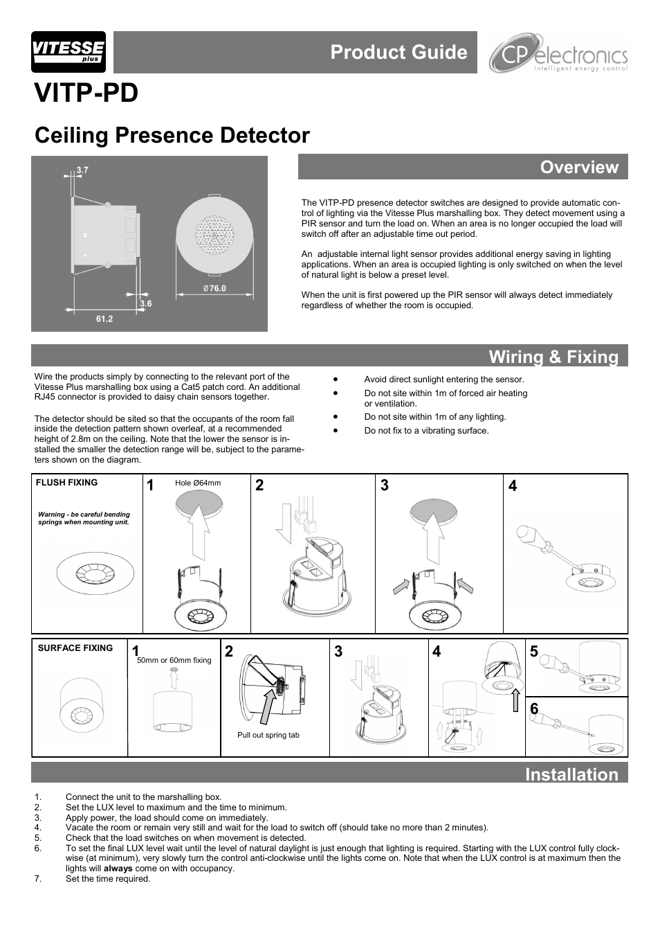 CP Electronics VITP-PD User Manual | 2 pages