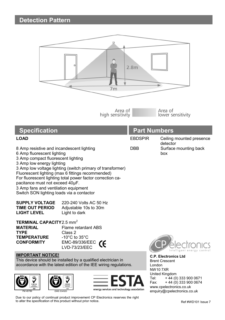 Part numbers specification detection pattern | CP Electronics EBDSPIR User Manual | Page 4 / 4