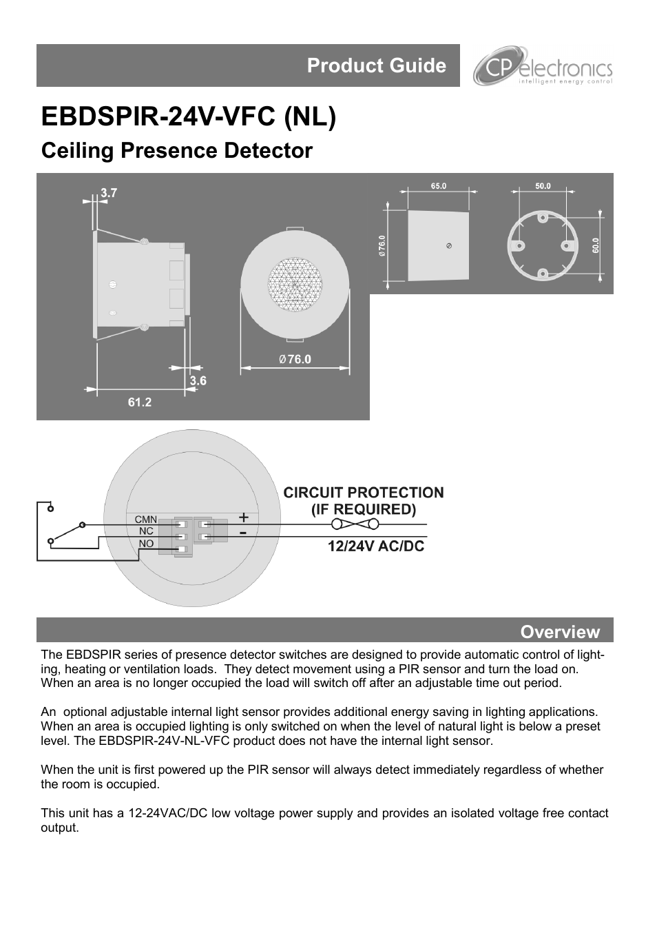 CP Electronics EBDSPIR-24V-VFC User Manual | 4 pages