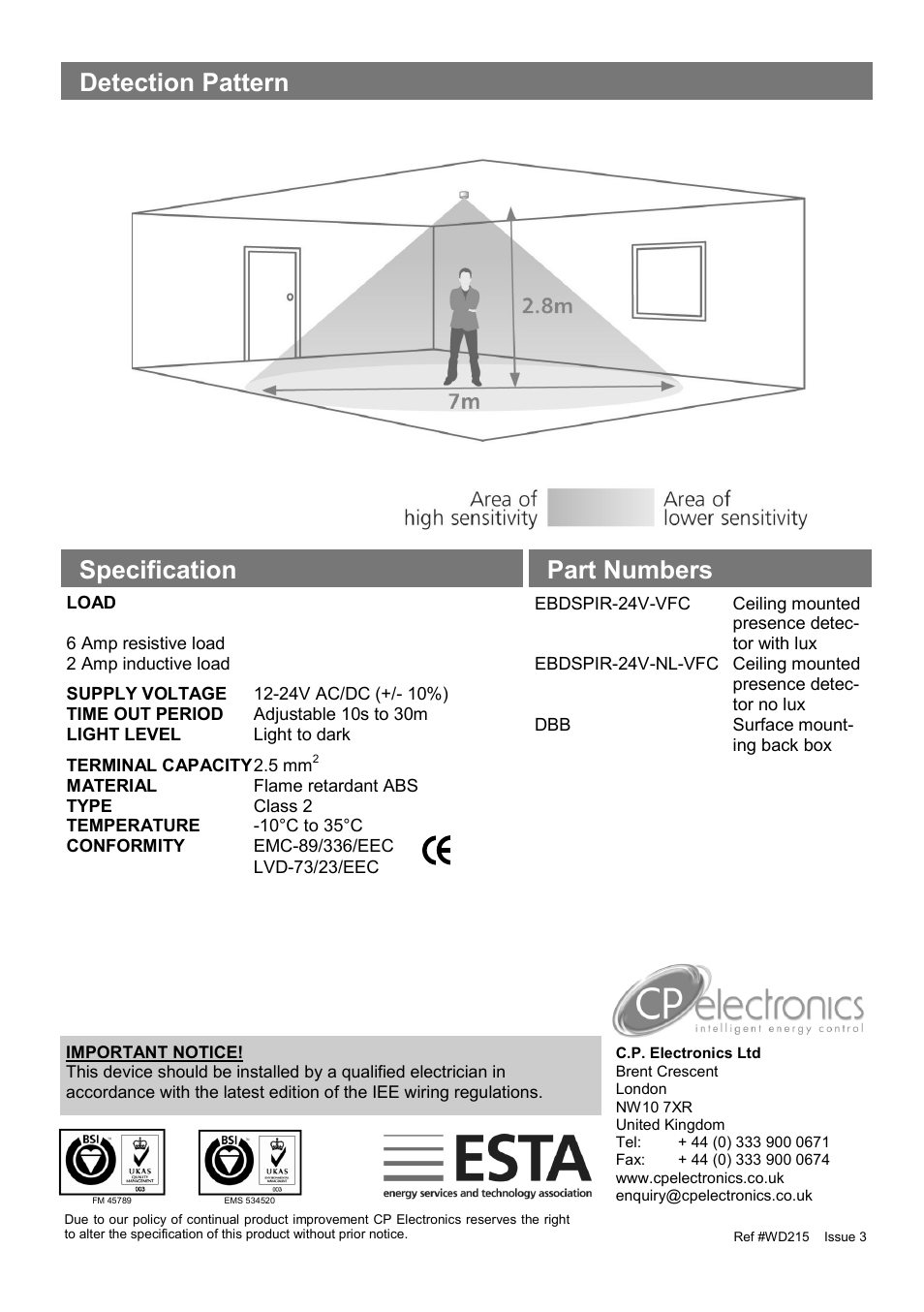 Part numbers specification detection pattern | CP Electronics EBDSPIR-24V-VFC User Manual | Page 4 / 4