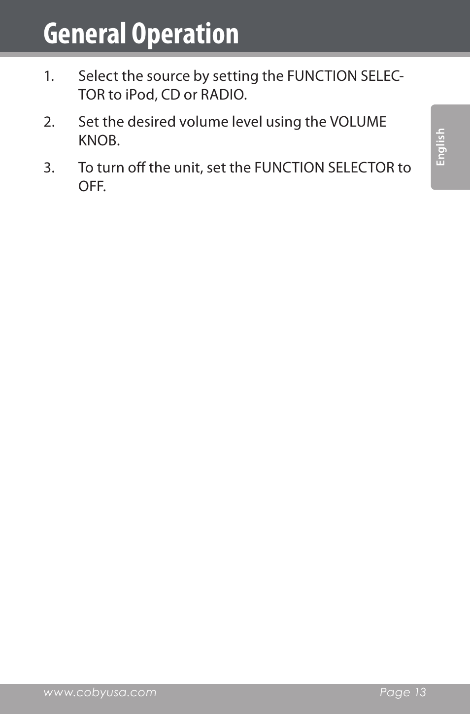 General operation | COBY electronic CSMP142 User Manual | Page 13 / 88