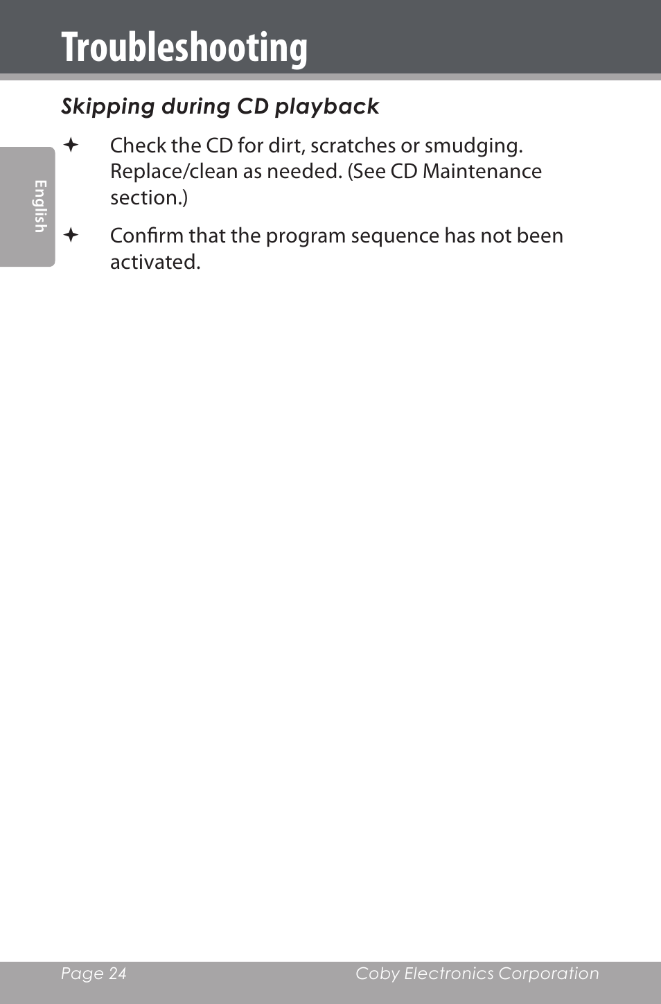 Troubleshooting | COBY electronic CSMP142 User Manual | Page 24 / 88