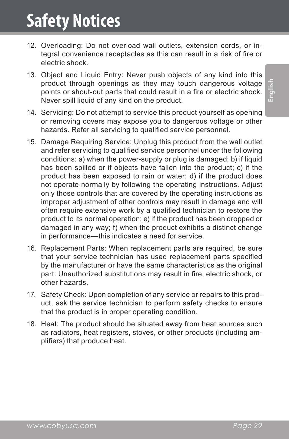 Safety notices | COBY electronic CSMP142 User Manual | Page 29 / 88