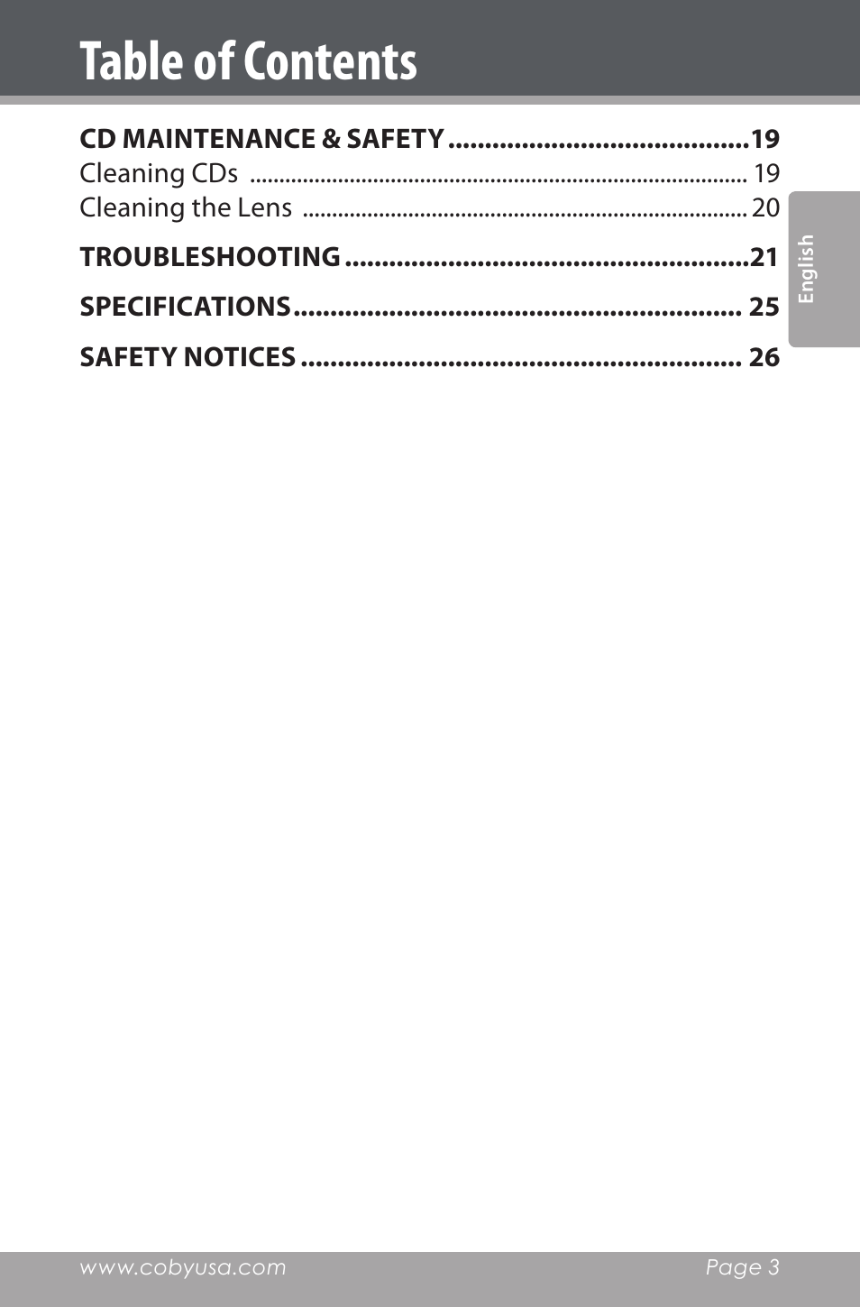 COBY electronic CSMP142 User Manual | Page 3 / 88