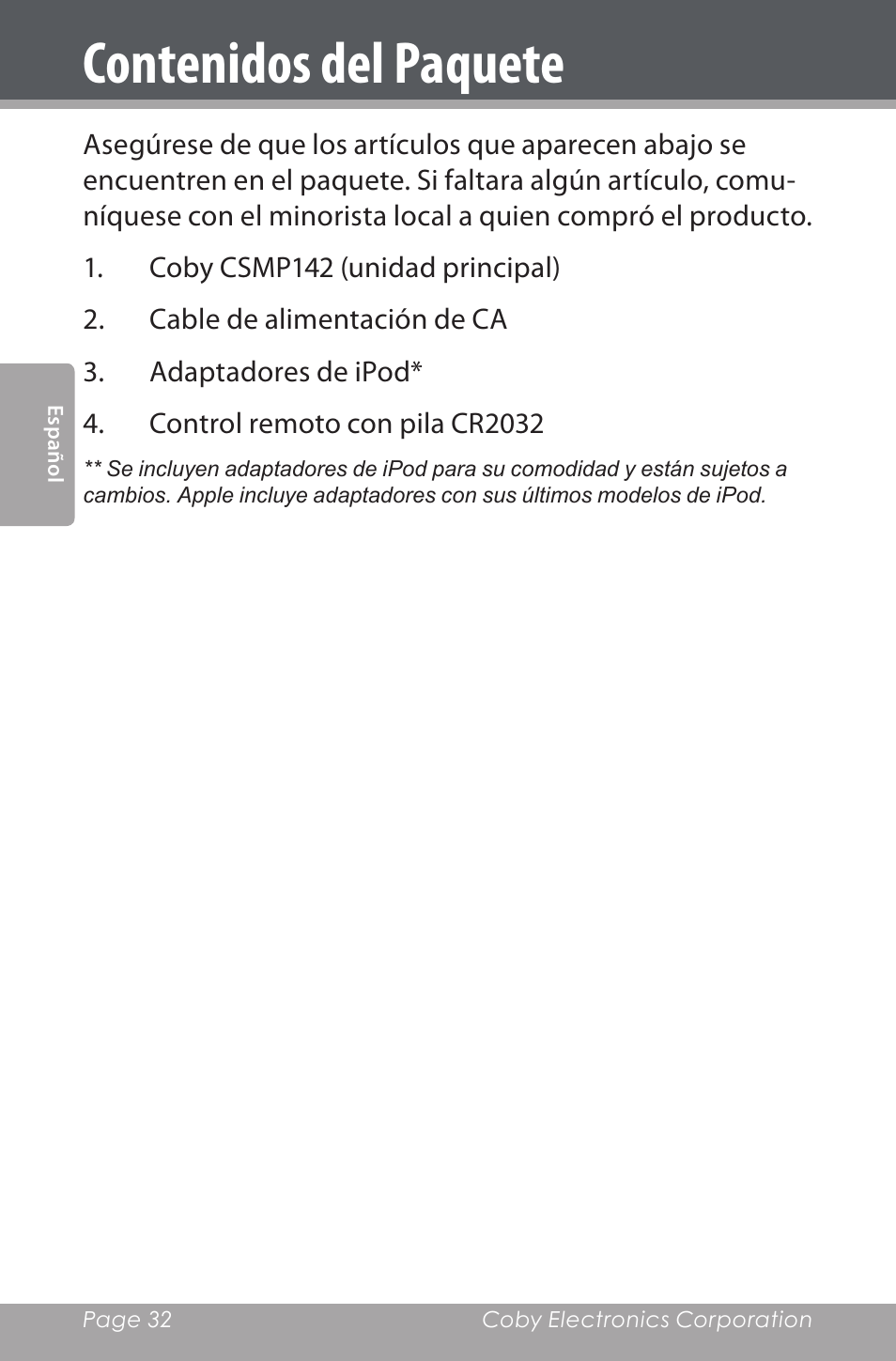 COBY electronic CSMP142 User Manual | Page 32 / 88