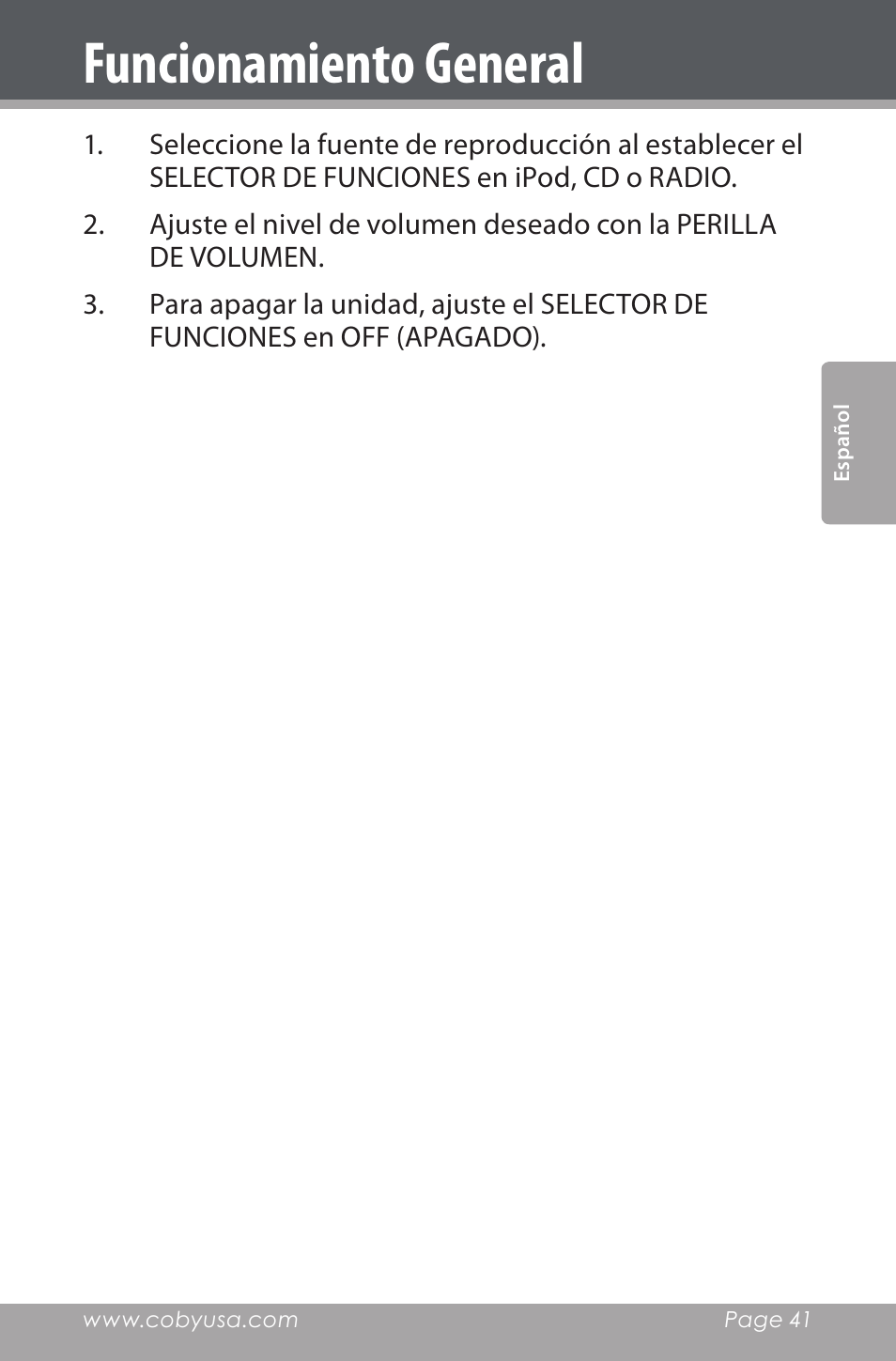 Funcionamiento general | COBY electronic CSMP142 User Manual | Page 41 / 88