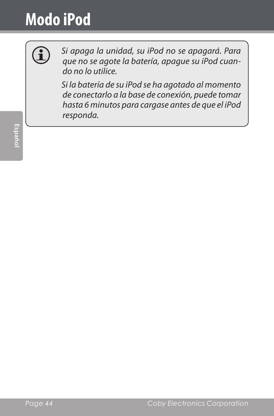 Modo ipod | COBY electronic CSMP142 User Manual | Page 44 / 88