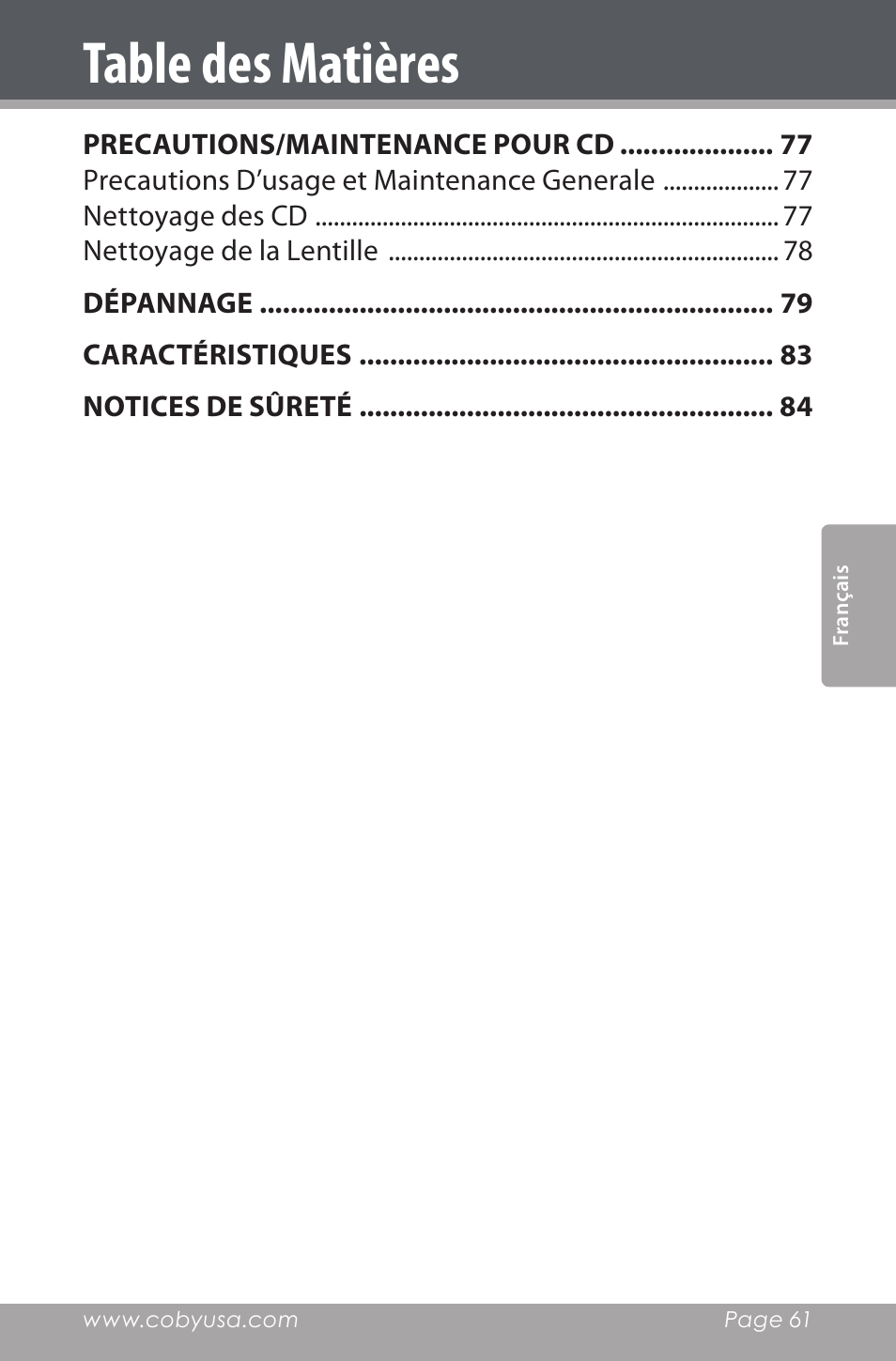 COBY electronic CSMP142 User Manual | Page 61 / 88
