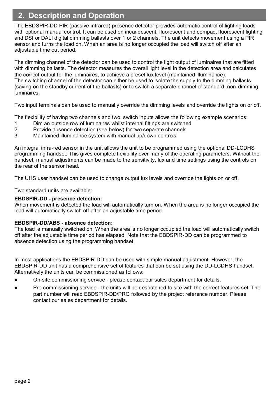 Description and operation | CP Electronics EBDSPIR-DD User Manual | Page 2 / 12