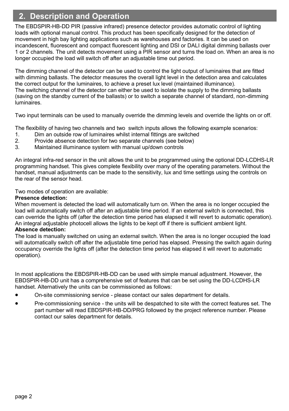 Description and operation | CP Electronics EBDSPIR-HB-DD User Manual | Page 2 / 12
