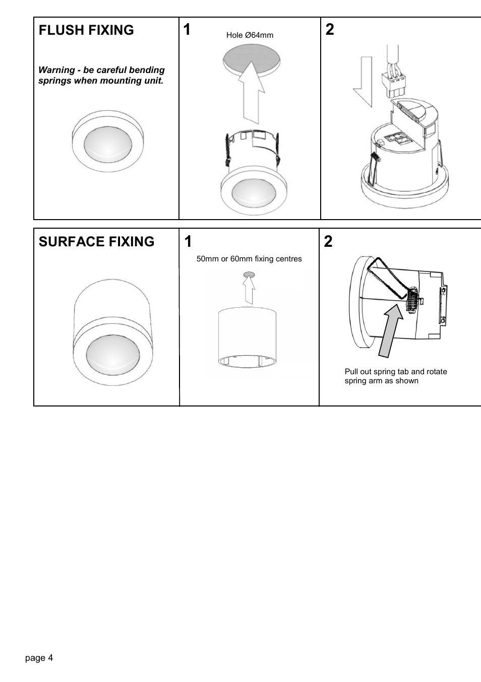 Flush fixing surface fixing | CP Electronics EBDSPIR-HB-PRM User Manual | Page 4 / 8