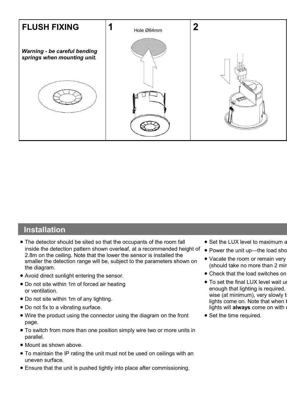Flush fixing, Installation | CP Electronics EBDSPIR-IP User Manual | Page 2 / 4