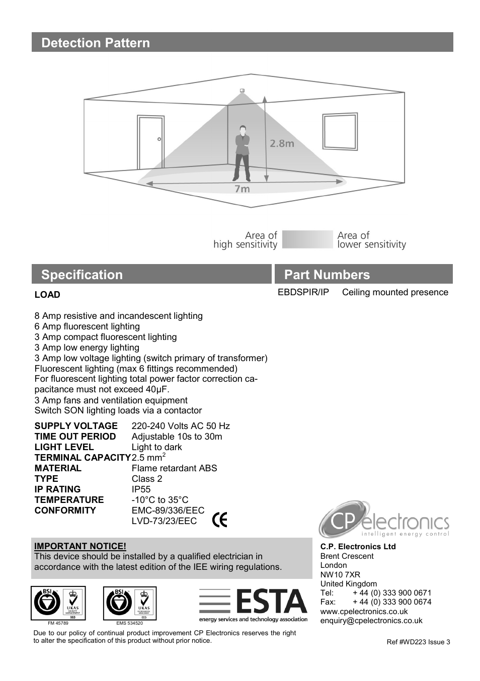Part numbers specification detection pattern | CP Electronics EBDSPIR-IP User Manual | Page 4 / 4