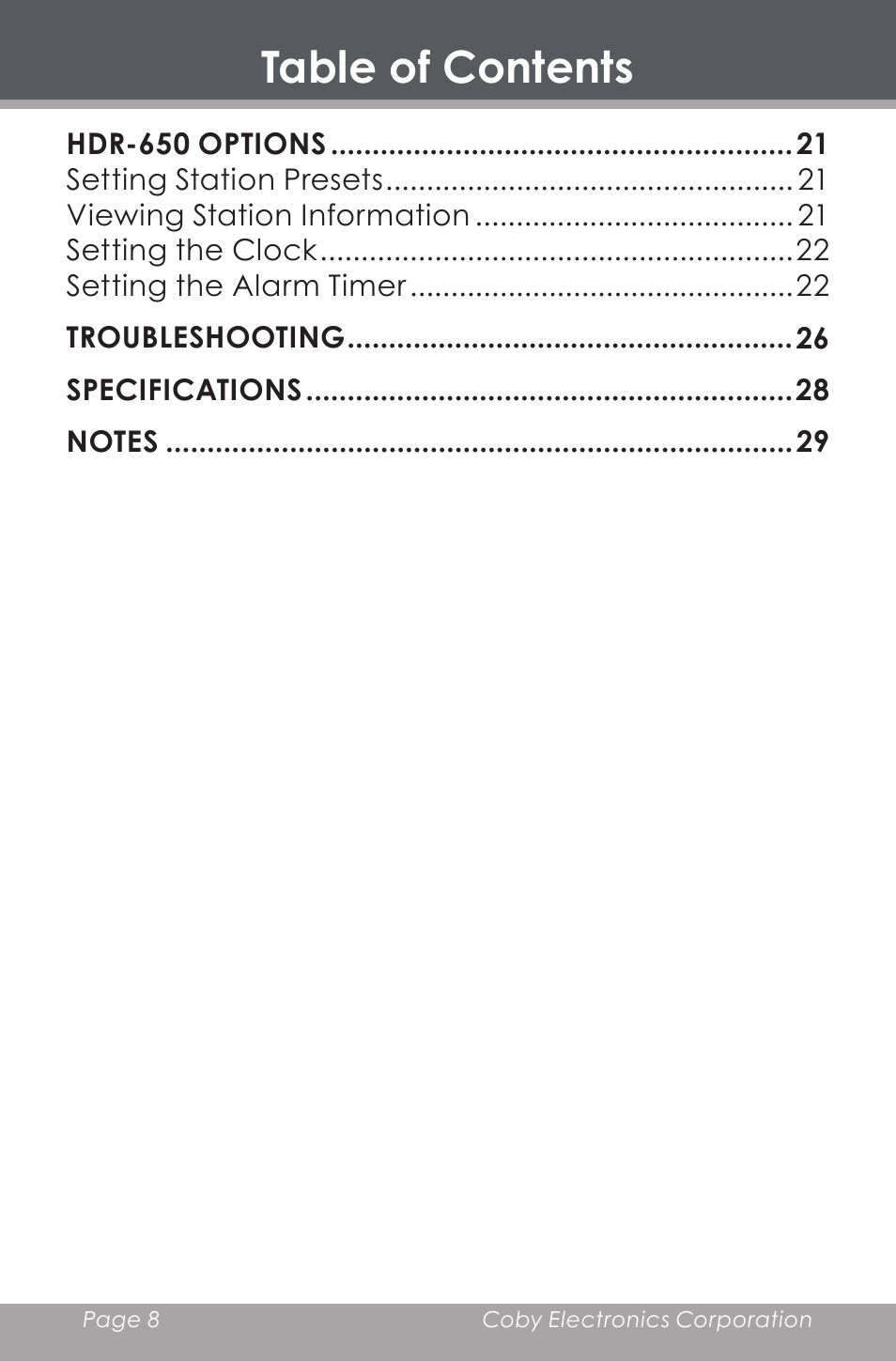 COBY electronic HDR-650 User Manual | Page 8 / 28
