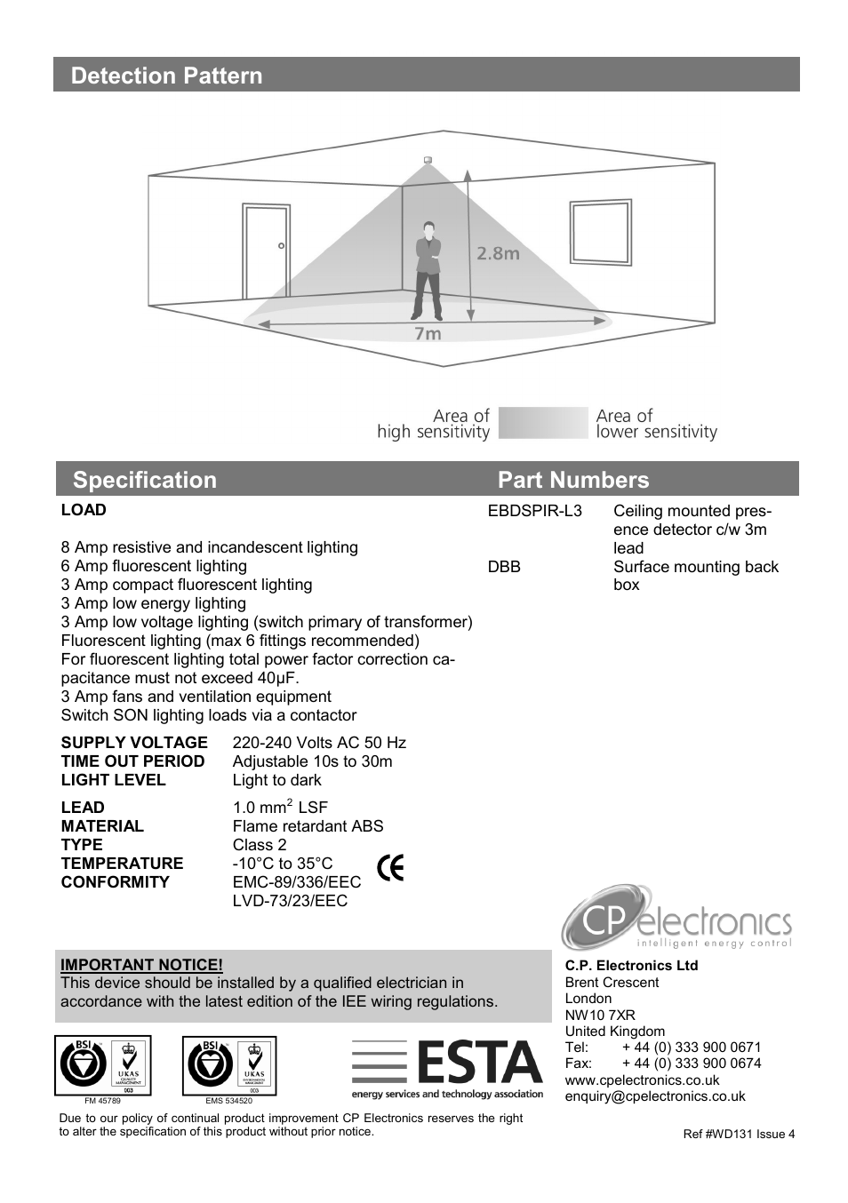 Part numbers specification detection pattern | CP Electronics EBDSPIR-L3 User Manual | Page 4 / 4