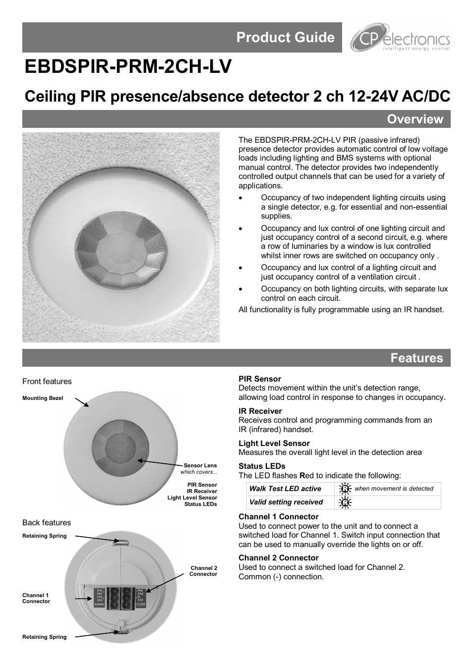 CP Electronics EBDSPIR-PRM-2CH-LV User Manual | 8 pages