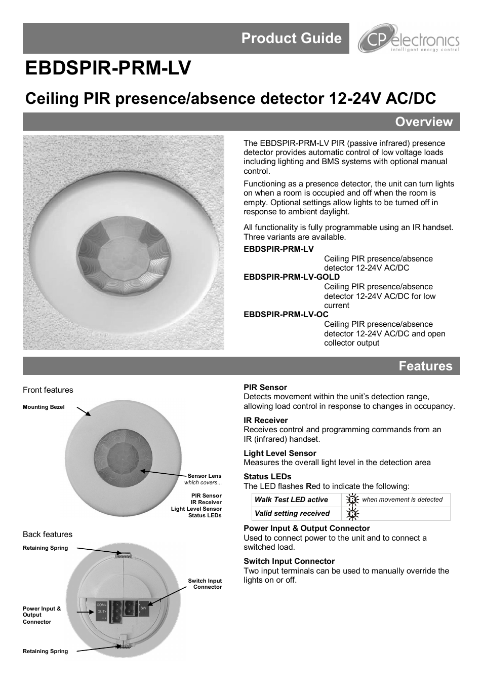CP Electronics EBDSPIR-PRM-LV User Manual | 8 pages
