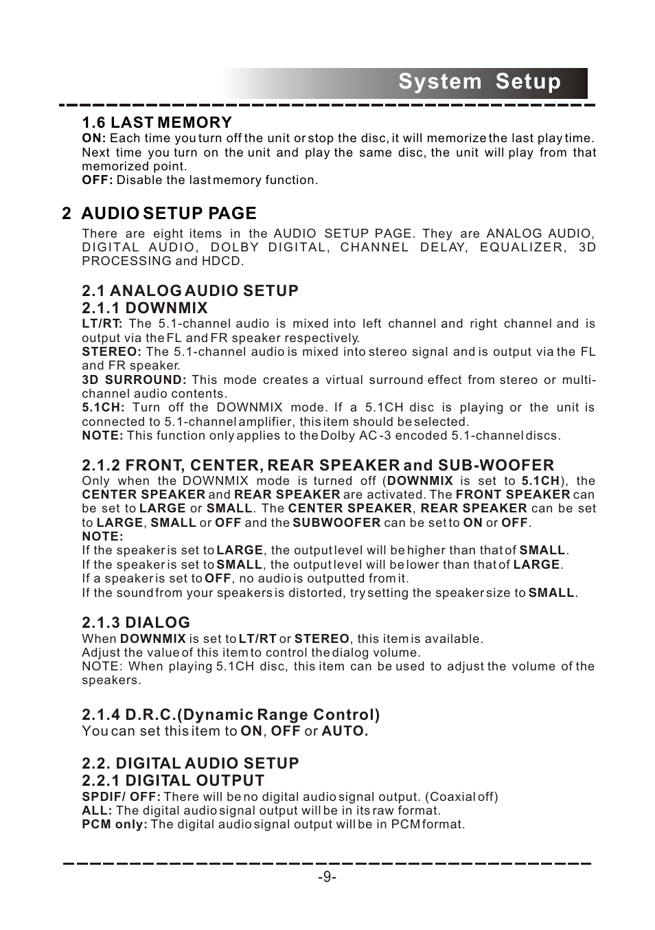 System setup | COBY electronic DVD-958 User Manual | Page 10 / 22
