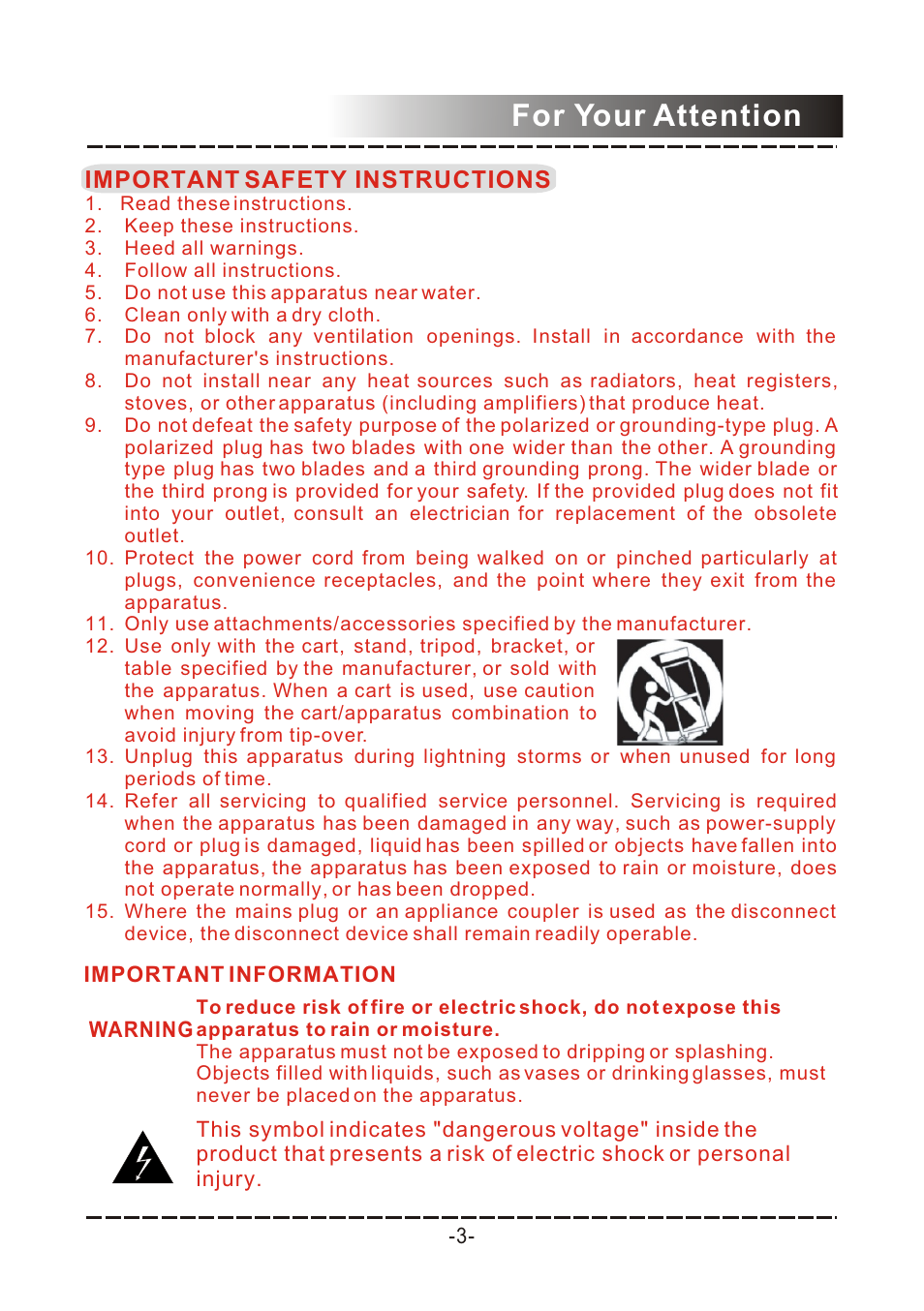 Т³гж 4, For your attention | COBY electronic DVD-958 User Manual | Page 4 / 22