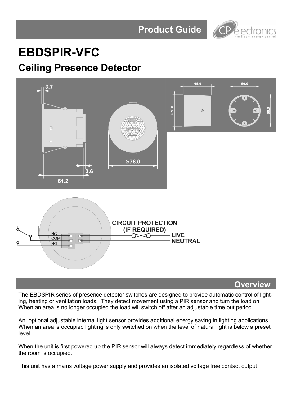 CP Electronics EBDSPIR-VFC User Manual | 4 pages