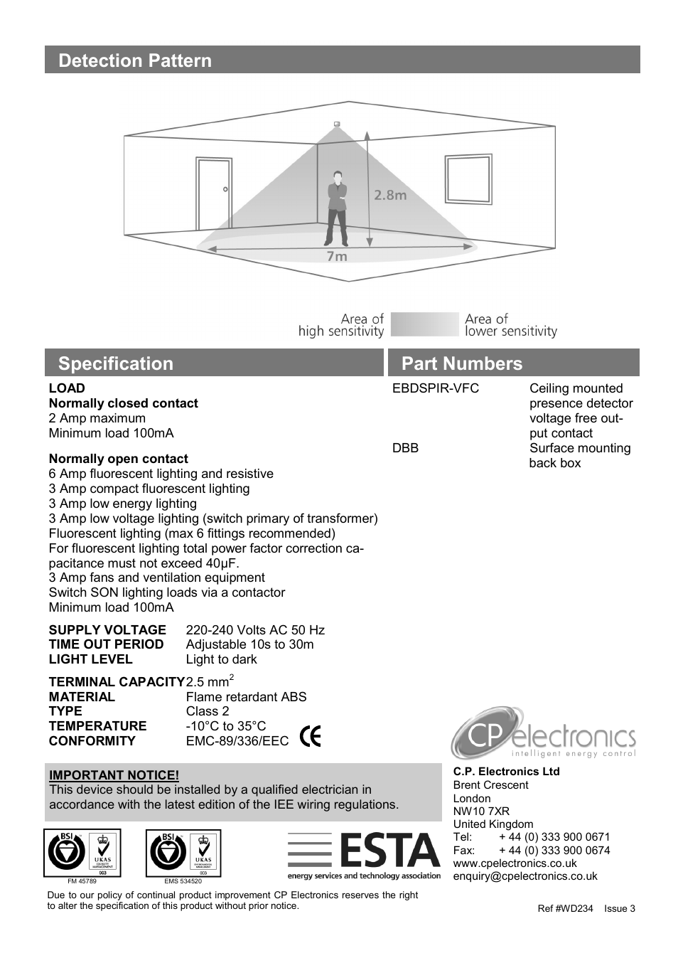 Part numbers specification detection pattern | CP Electronics EBDSPIR-VFC User Manual | Page 4 / 4