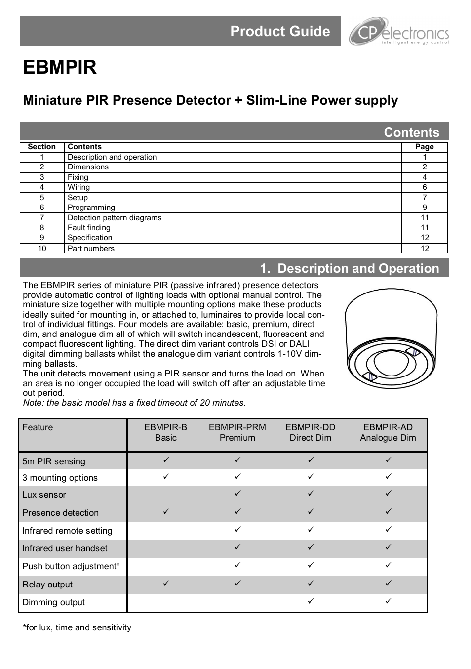 CP Electronics EBMPIR + slim line PSU User Manual | 12 pages