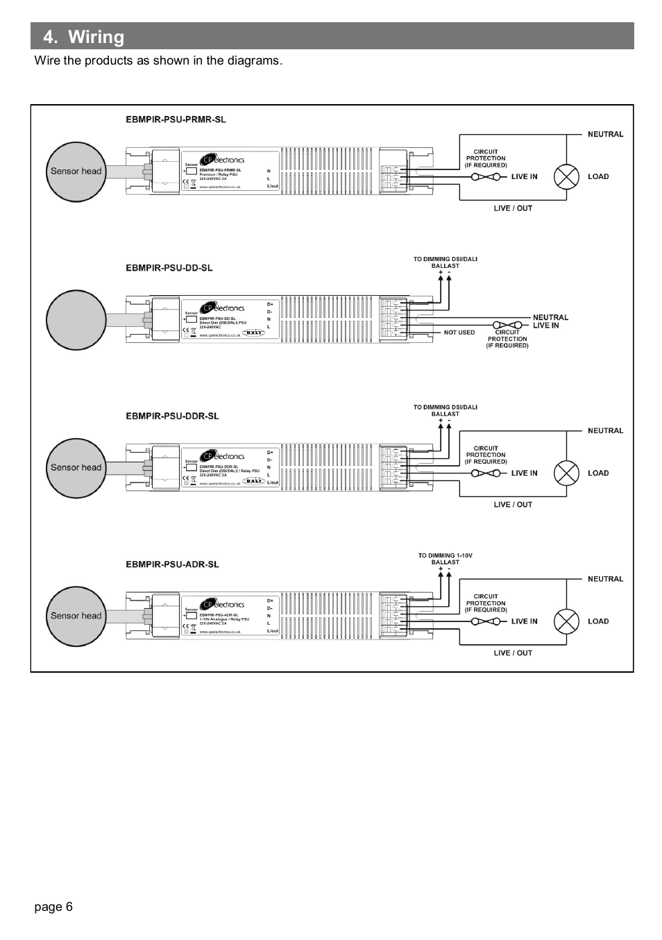 Wiring | CP Electronics EBMPIR + slim line PSU User Manual | Page 6 / 12
