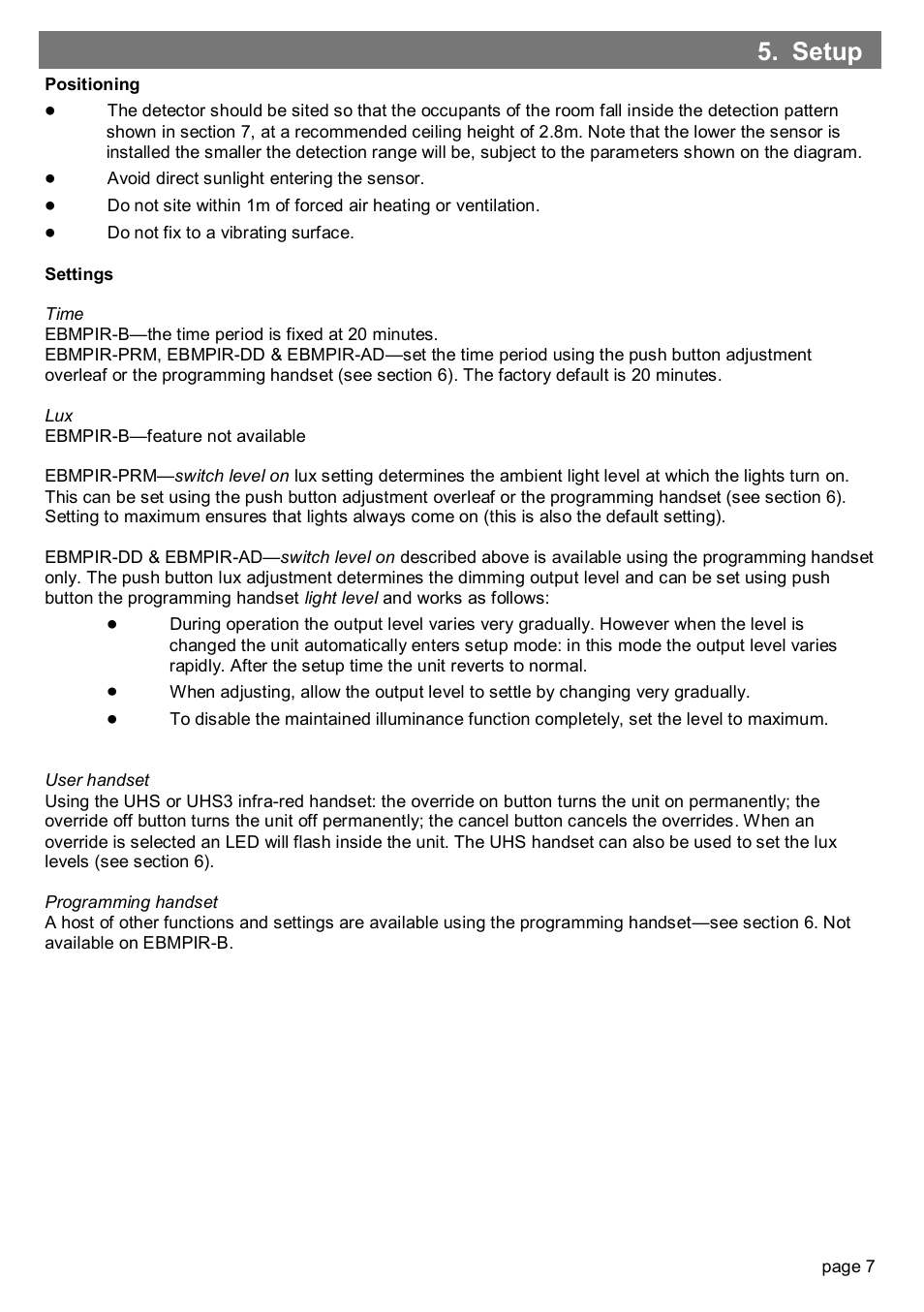 Setup | CP Electronics EBMPIR + slim line PSU User Manual | Page 7 / 12