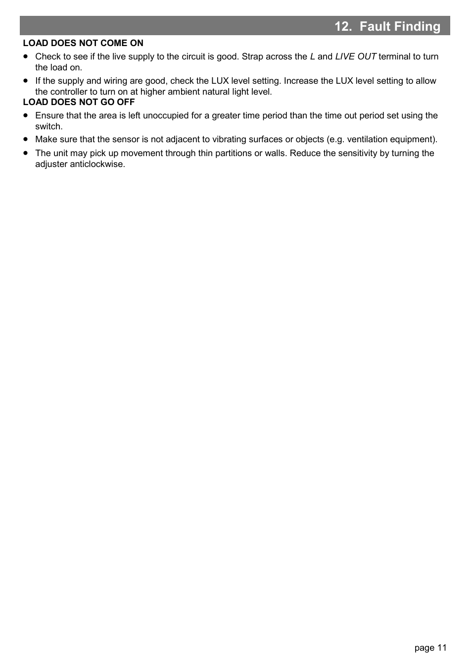 Fault finding | CP Electronics MWS3A-AD User Manual | Page 11 / 12