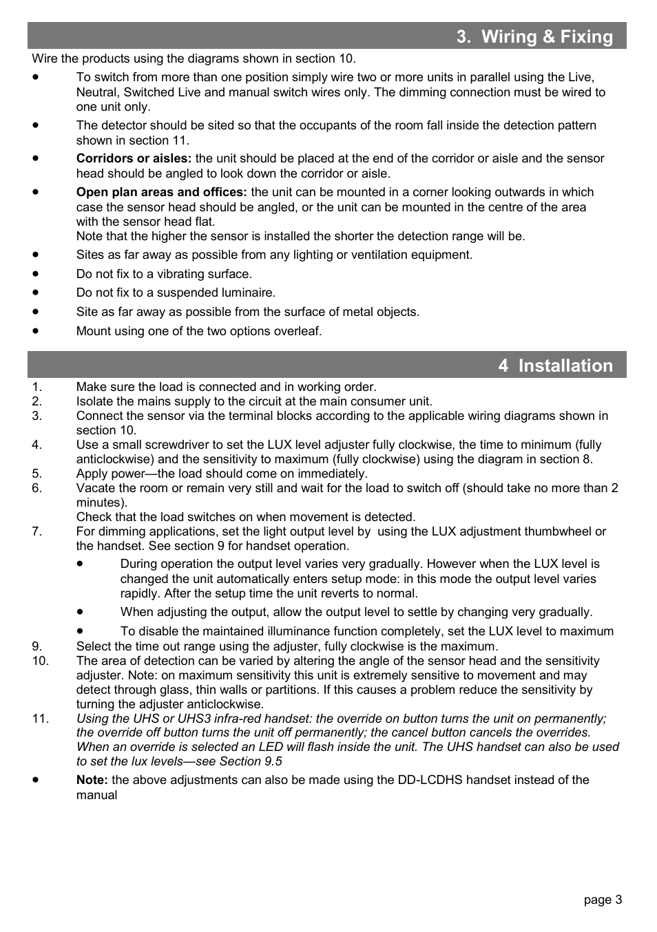 Wiring & fixing, 4 installation | CP Electronics MWS3A-AD User Manual | Page 3 / 12