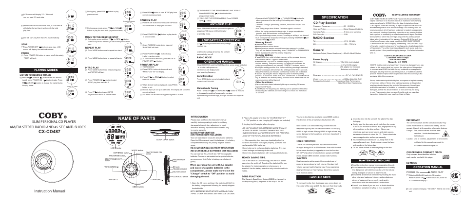 COBY electronic CD player User Manual | 1 page