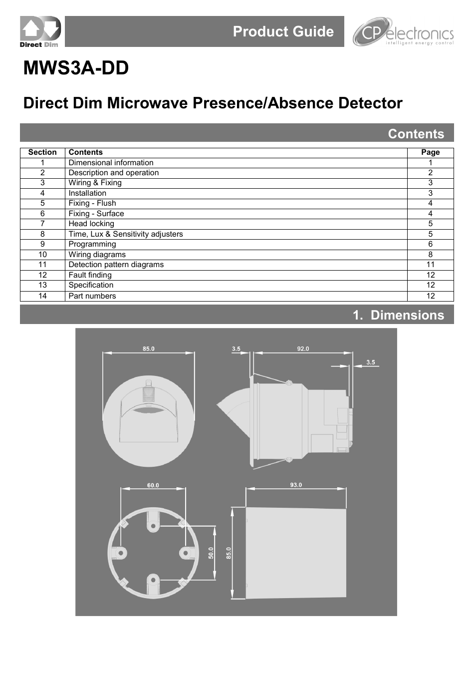 CP Electronics MWS3A-DD User Manual | 12 pages